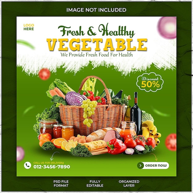 Healthy vegetable and fruit grocery delivery social media instagram post banner template design