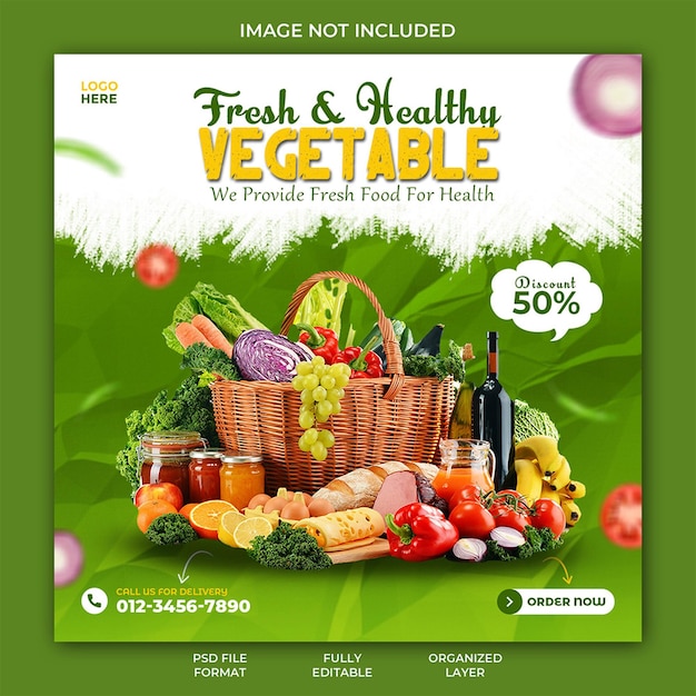 Healthy vegetable and fruit grocery delivery social media instagram post banner template design