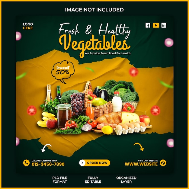 Healthy vegetable and fruit grocery delivery social media instagram post banner template design