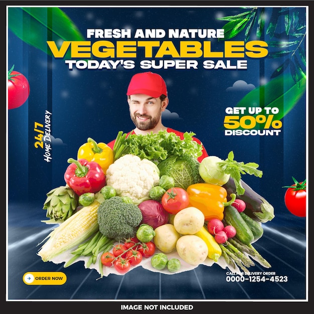 PSD healthy vegetables and food promotion social media instagram post banner template