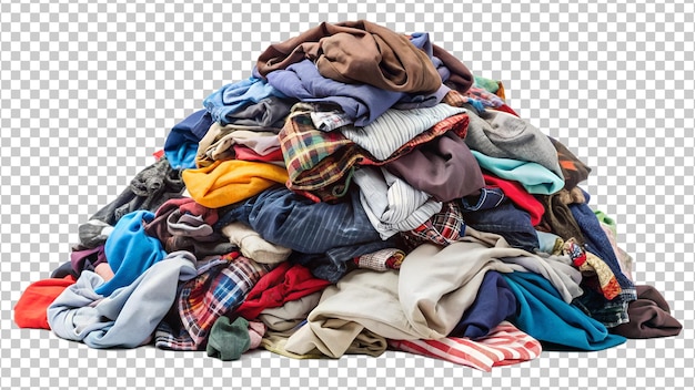 PSD heap of assorted clothing for wash or reuse isolated on transparent png file