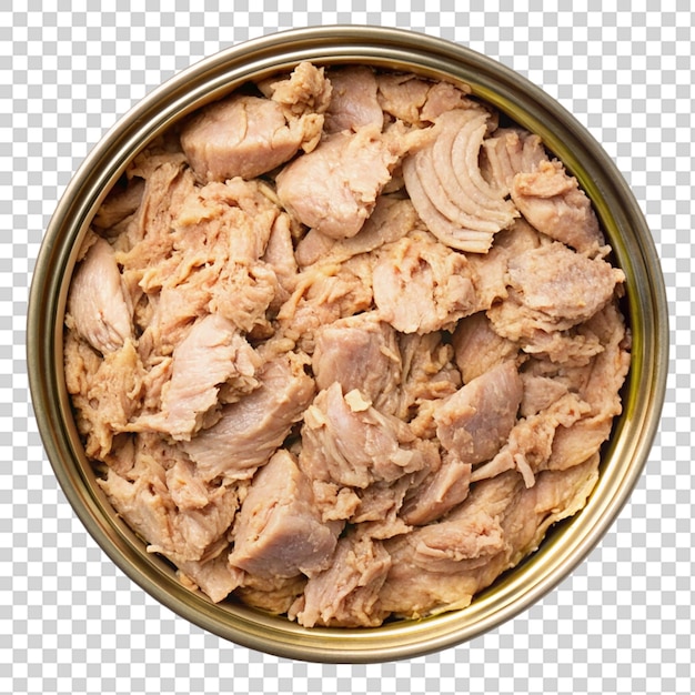 Heap of canned tuna top view isolated on transparent background