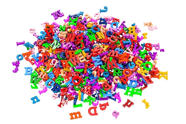 PSD heap of colored letters 3d rendering isolated on transparent background