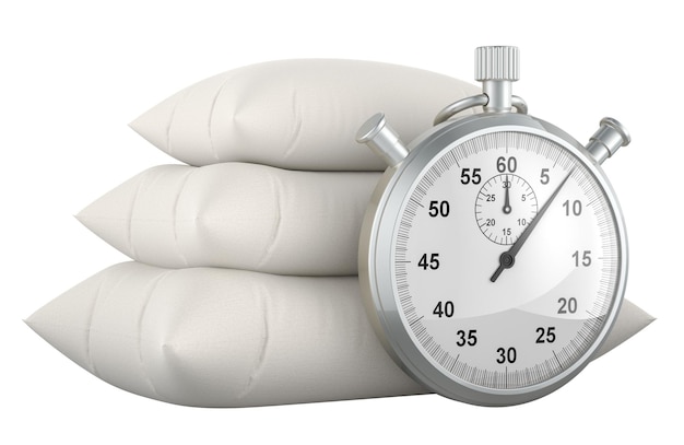 PSD heap of pillows with stopwatch 3d rendering isolated on transparent background