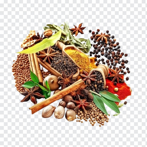 PSD heap of spices isolated on transparent background