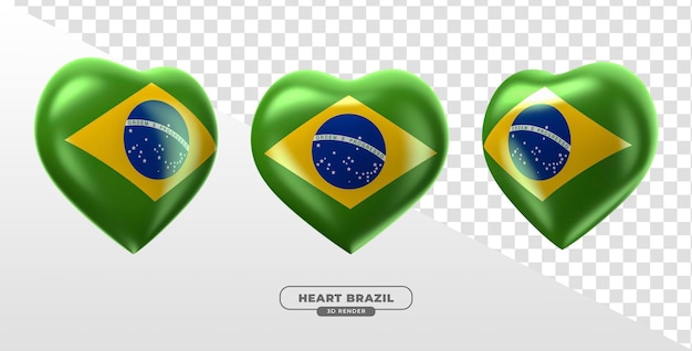 Heart in 3d render with flag of Brazil