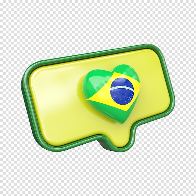 Heart in 3d render with flag of brazil