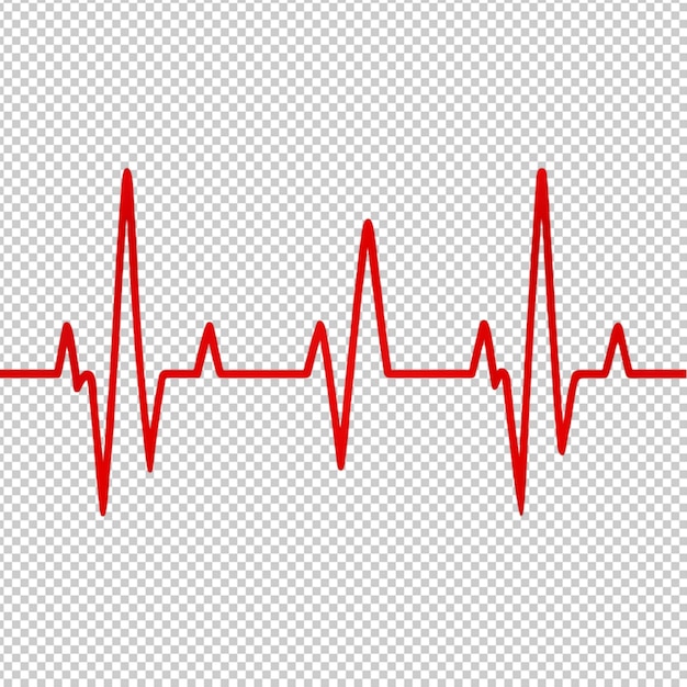 Heart beat on ecg red heartbeat line isolated on transparent background