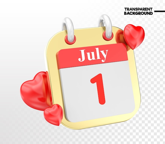 heart calendar month of day 3d render