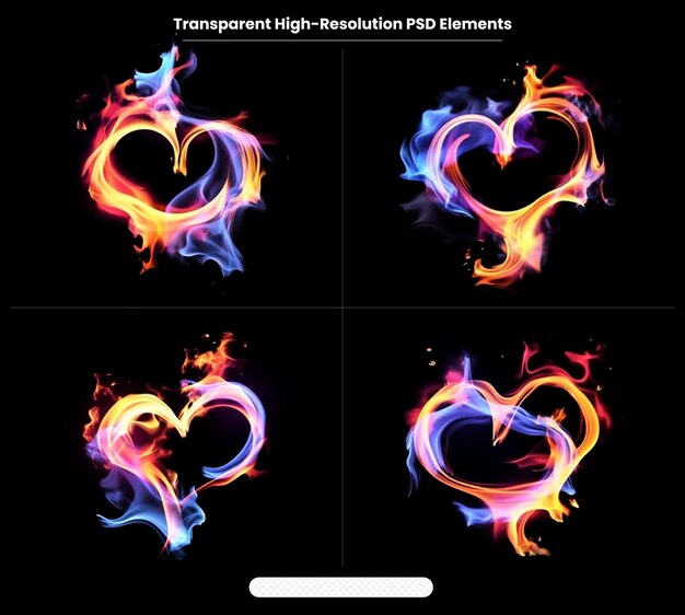 PSD heart of fire on black background