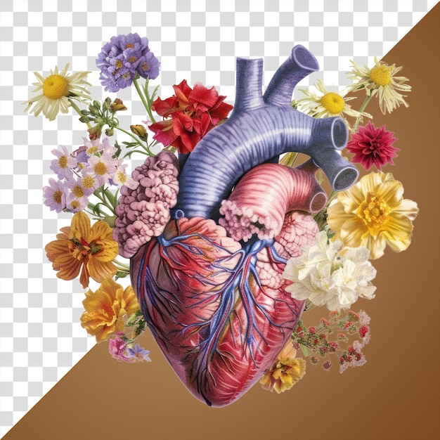 PSD heart floral anatomical vibrant illustration