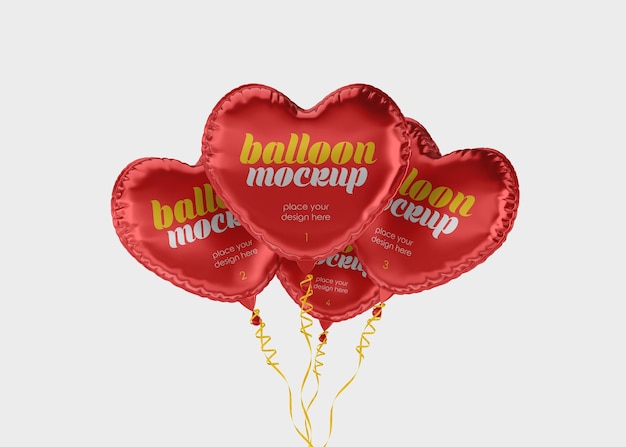 Heart foil balloons mockup