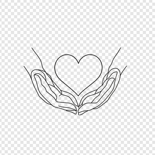 PSD heart in hands line art on a transparent background