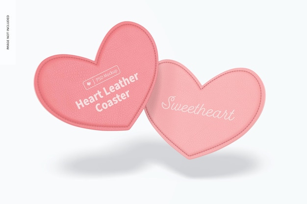 Heart Leather Coasters Mockup, Falling