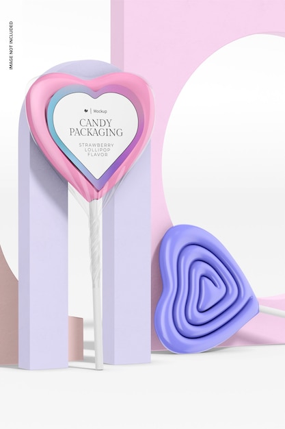 Heart Lollipops with Label Mockup Standing and Dropped