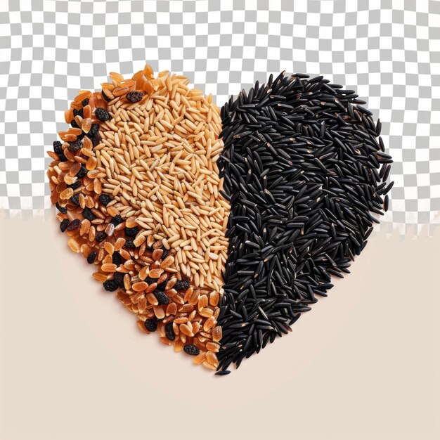 PSD a heart made of black seeds with the word wheat on it