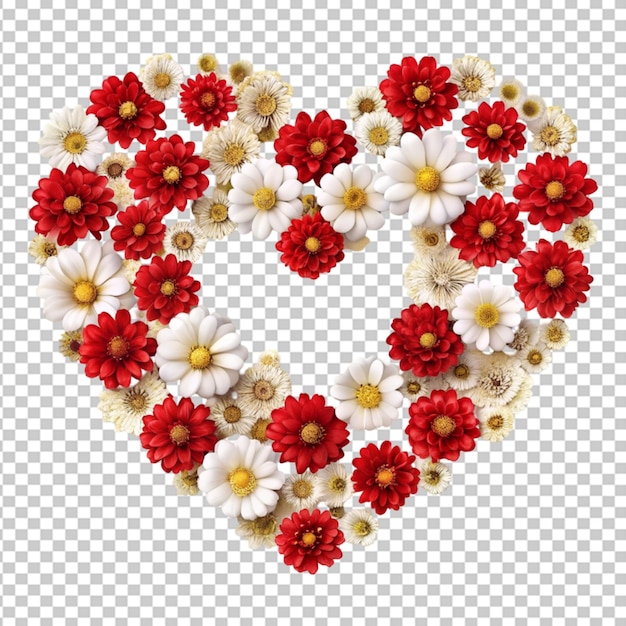 PSD heart made of red and white flowers transparent background