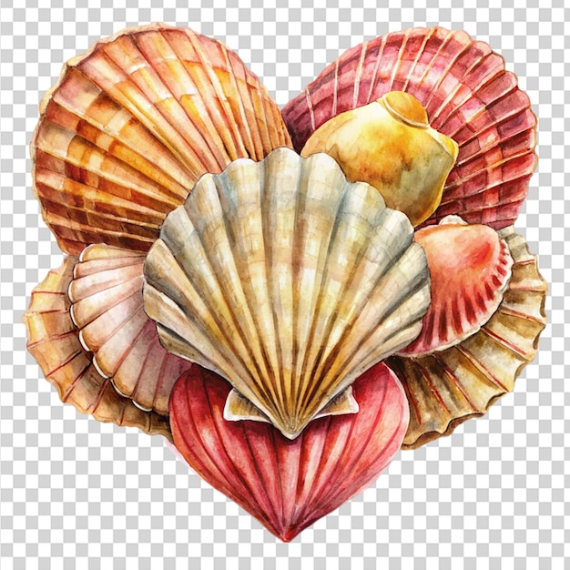 A heart made of shells and seashells on transparent background