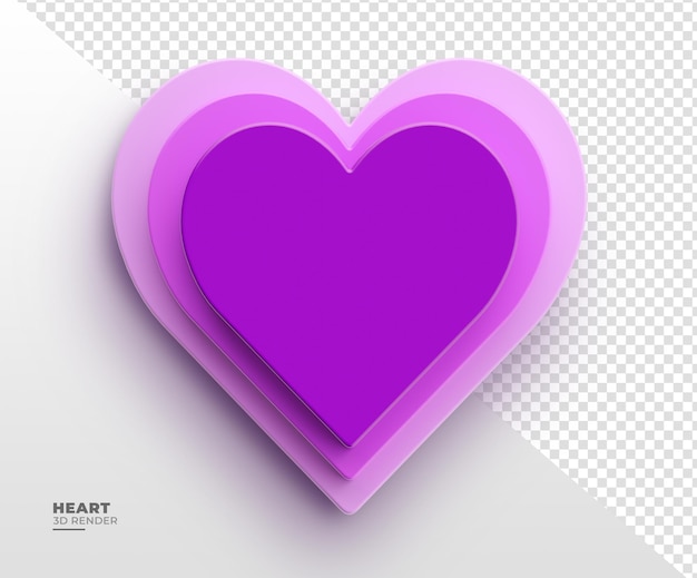 Heart purple in 3d render with transparent background