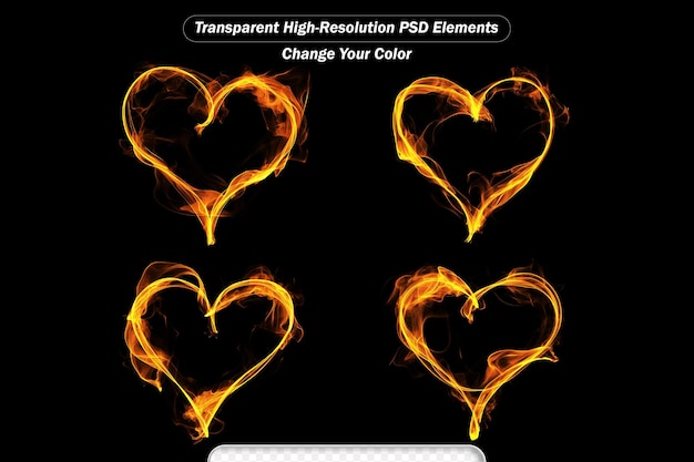 PSD heart shape of fire on black background with copy space in center set