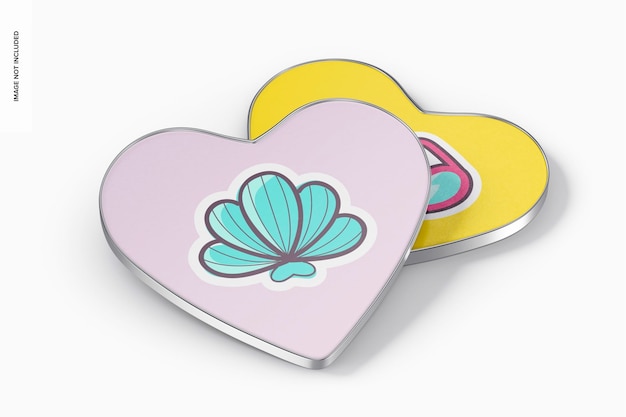 Heart Shape Fridge Magnets Mockup, Stacked