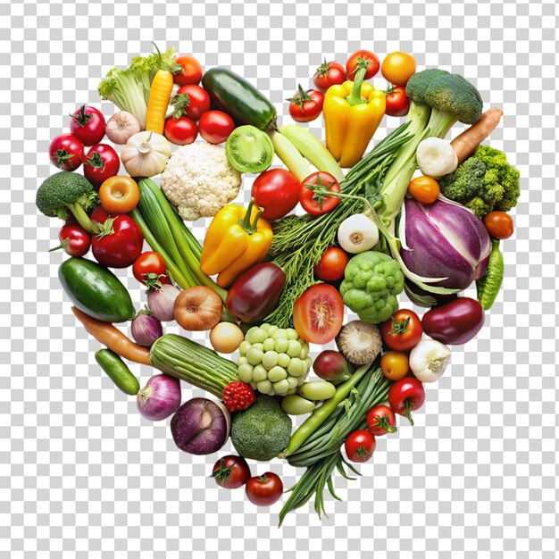 PSD heart shape made of different vegetables isolated on transparent background