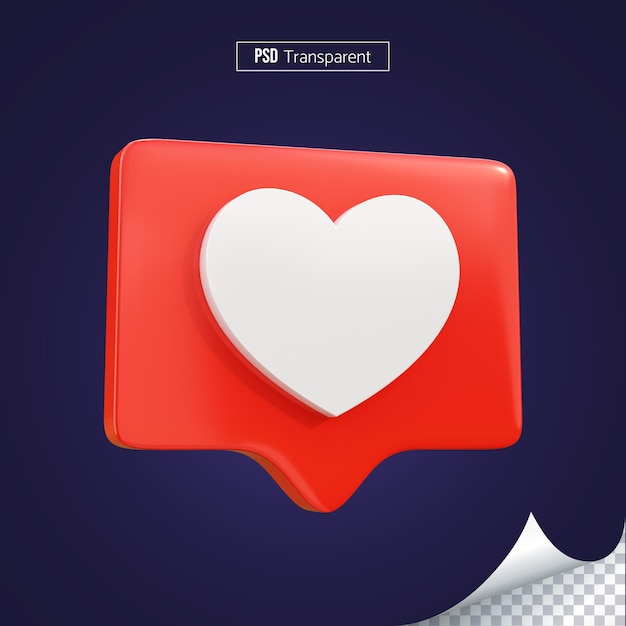 Heart shape social media notification icon Heart in speech bubble 3D render