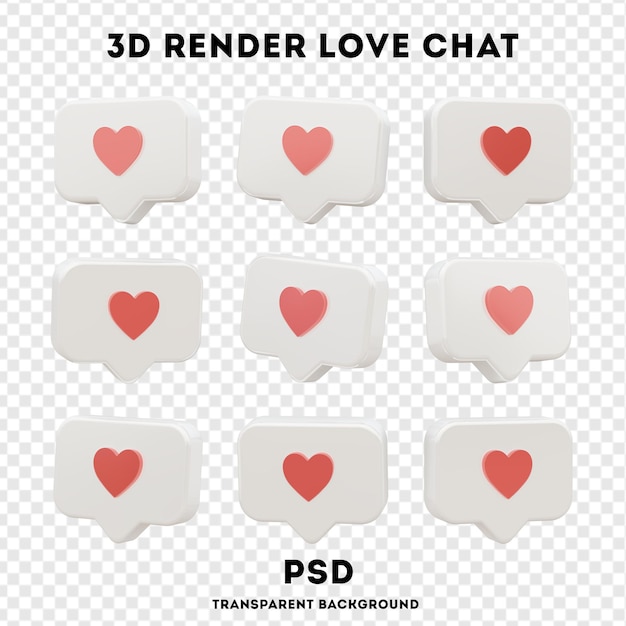 Heart shape social media notification icon in speech bubbles 3d illustration rendering