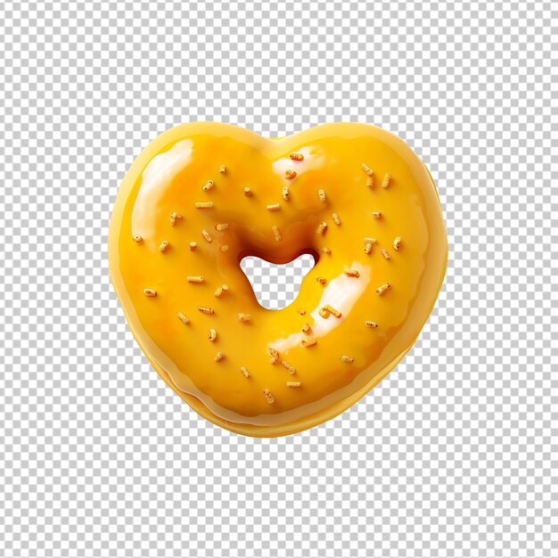 PSD heart shape yellow donut isolated on transparent background