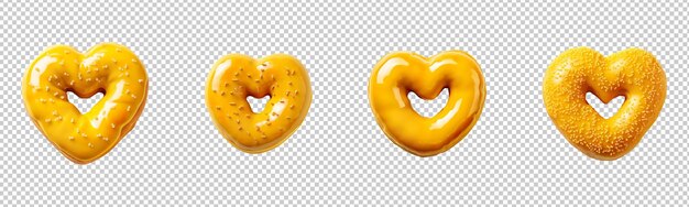 PSD heart shape yellow donuts collection isolated on transparent background