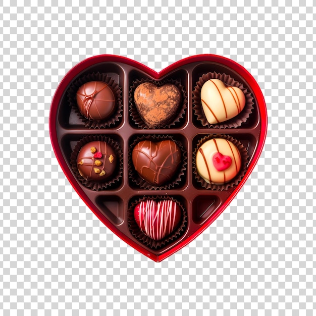 PSD a heart shaped box of chocolates with a transparent background