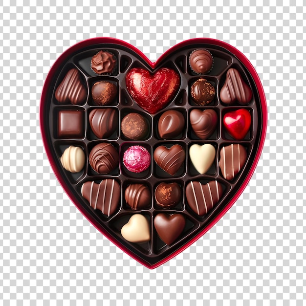 PSD a heart shaped box of chocolates with a transparent background