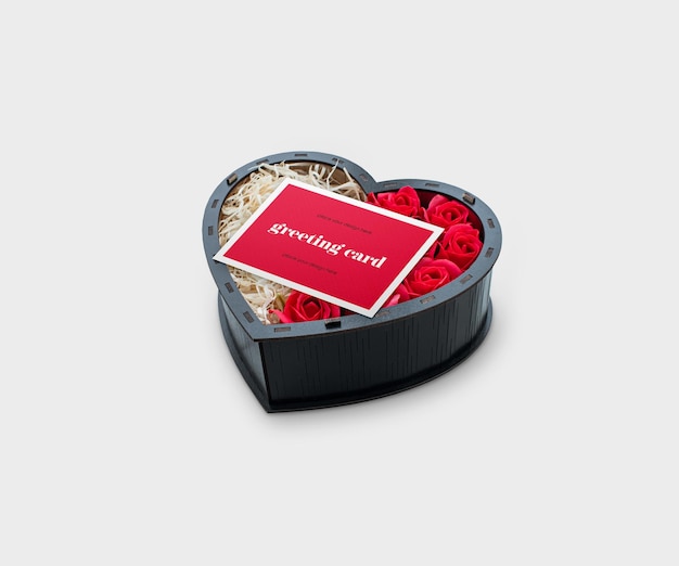 Heart shaped box with greeting card mockup