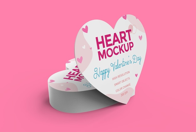 Heart shaped business card mockup for Valentine's Day.