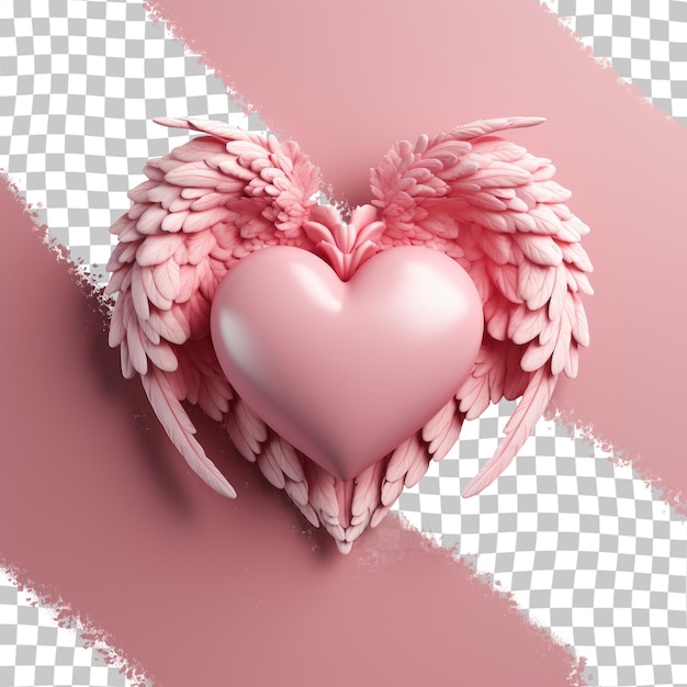 PSD heart with wings colored red transparent background