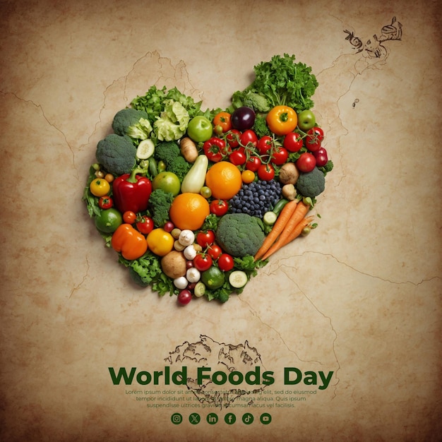 PSD a heart with the words world food written on it