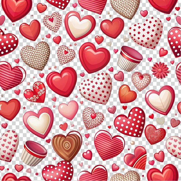 Hearts and flowers on transparent background