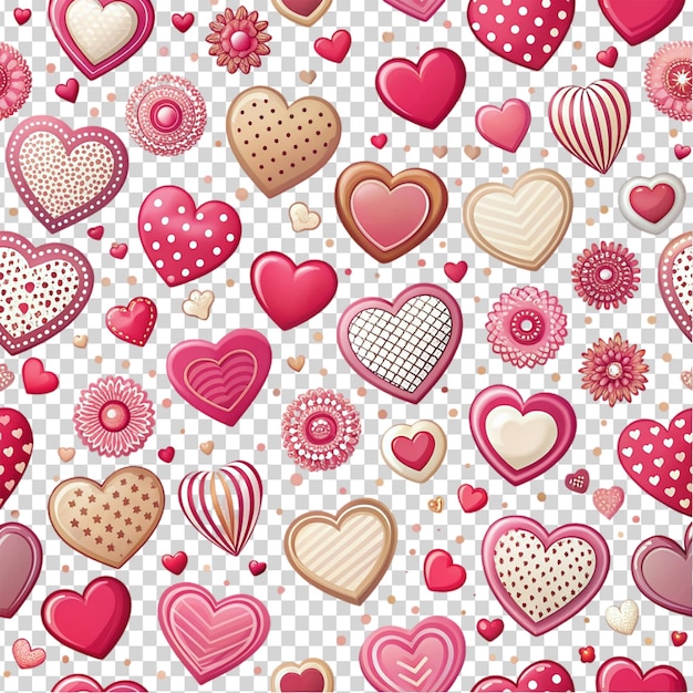 Hearts and flowers on transparent background