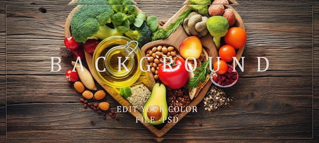 PSD heartshaped arrangement of healthy foods