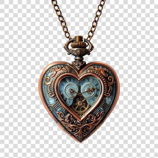 PSD heartshaped steampunk locket inspired by watch parts isolated on transparent background png