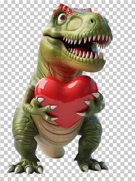 PSD heartwarming cartoon green trex holding heart