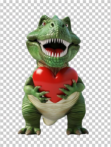 PSD heartwarming cartoon green trex holding heart