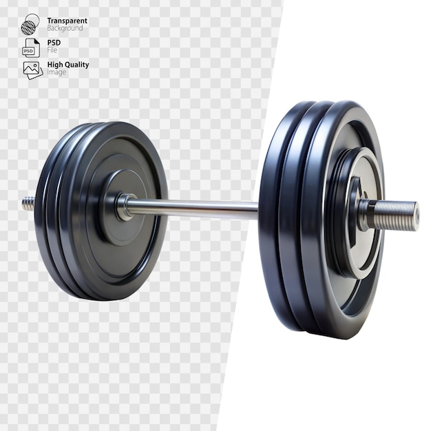 Heavy Black Barbell With Weight Plates Isolated on Transparent Background