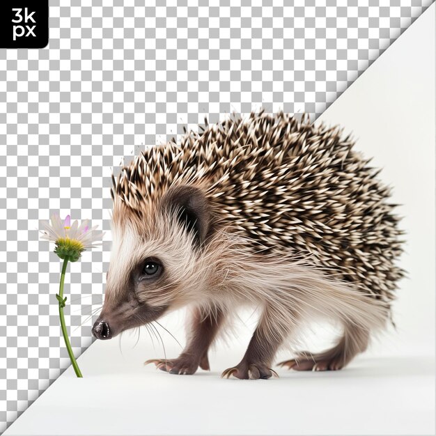 a hedgehog with a flower in its mouth