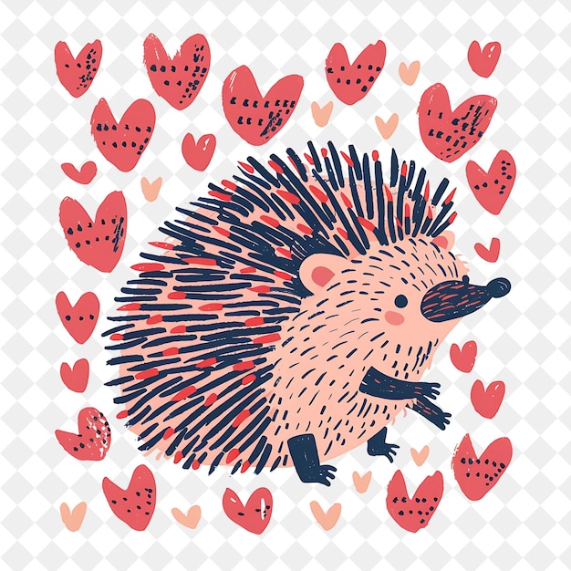 a hedgehog with hearts in the background