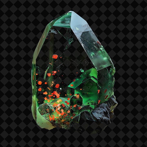 PSD heliotrope crystal with trigonal shape and a green color wit png neon object on dark background