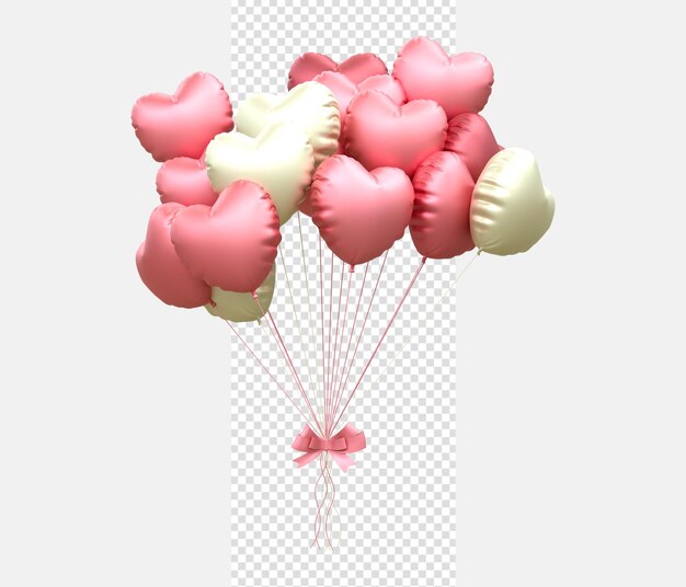 Helium balloons in soft pastel colours valentine's day wedding and birthday balloon 3d rendering