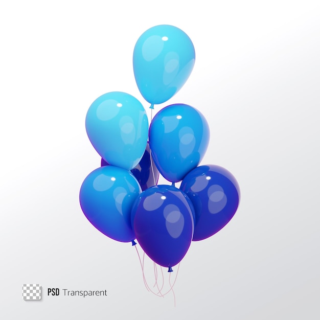 Helium blue balloons 3D icon Bunch of festive balloons 3d render illustration