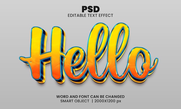 Hello 3d editable text effect Premium Psd with background