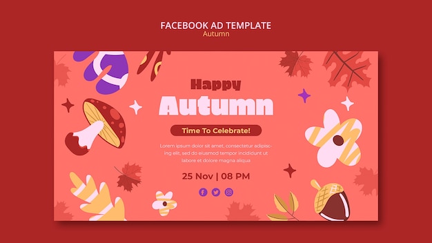 Hello autumn season facebook template with leaves